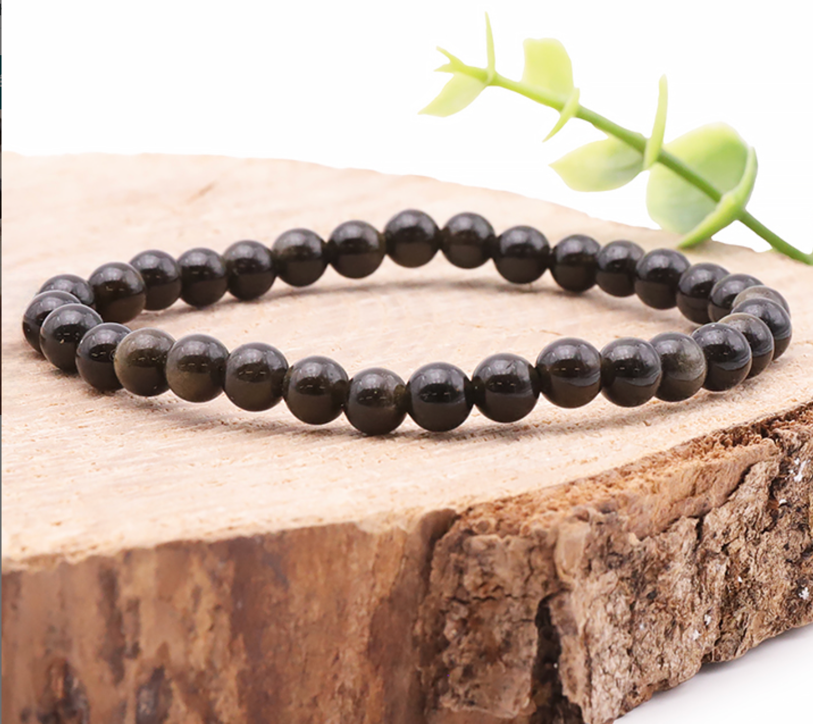 Bracelet boule 06mm Obsidienne dorée AA