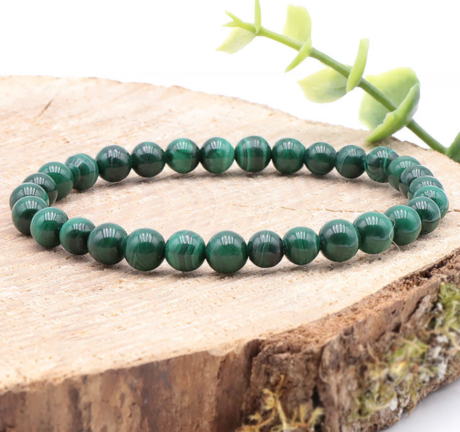 Bracelet boule 06mm Malachite foncée AA
