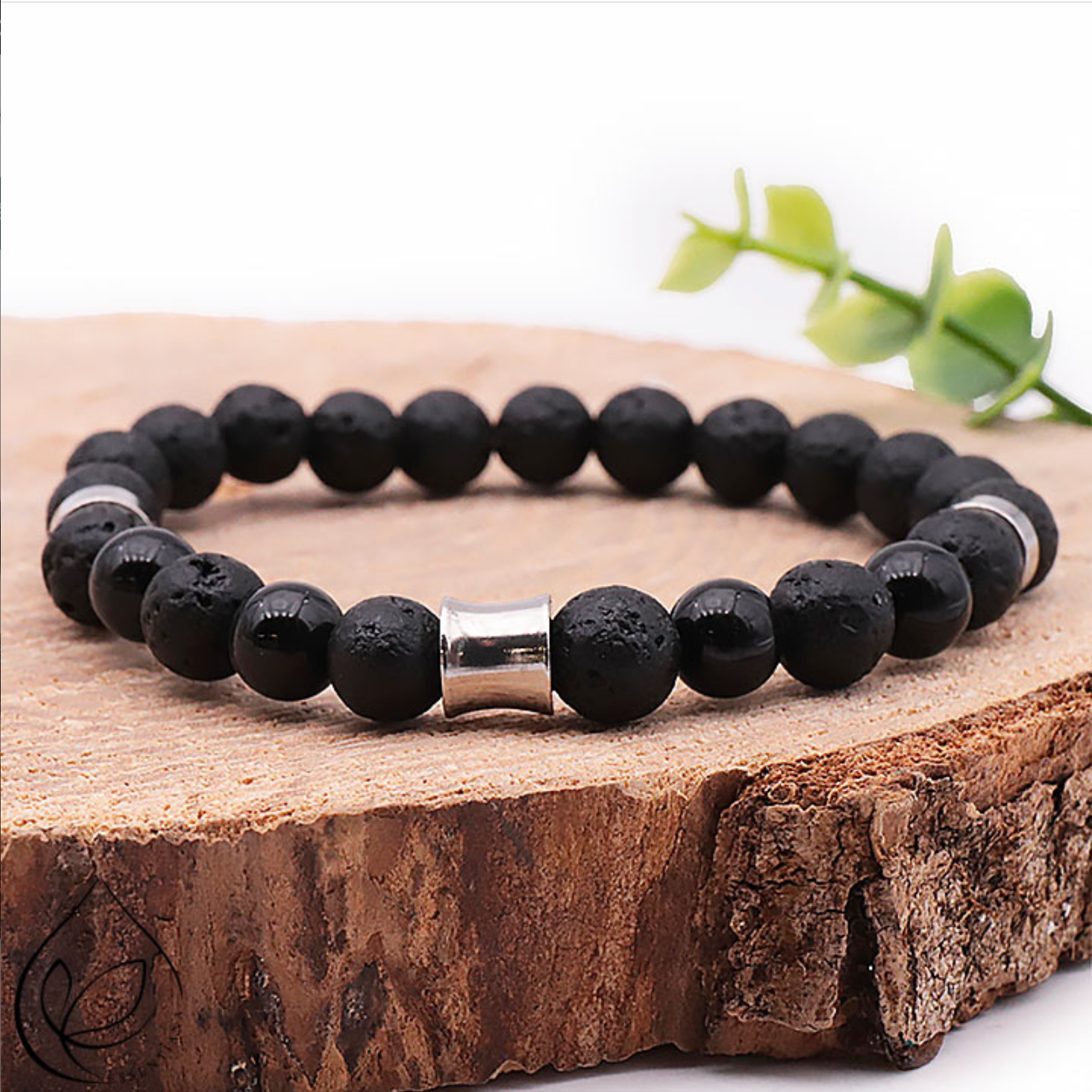 Bracelet Kahel argenté Onyx, Pierre de lave A