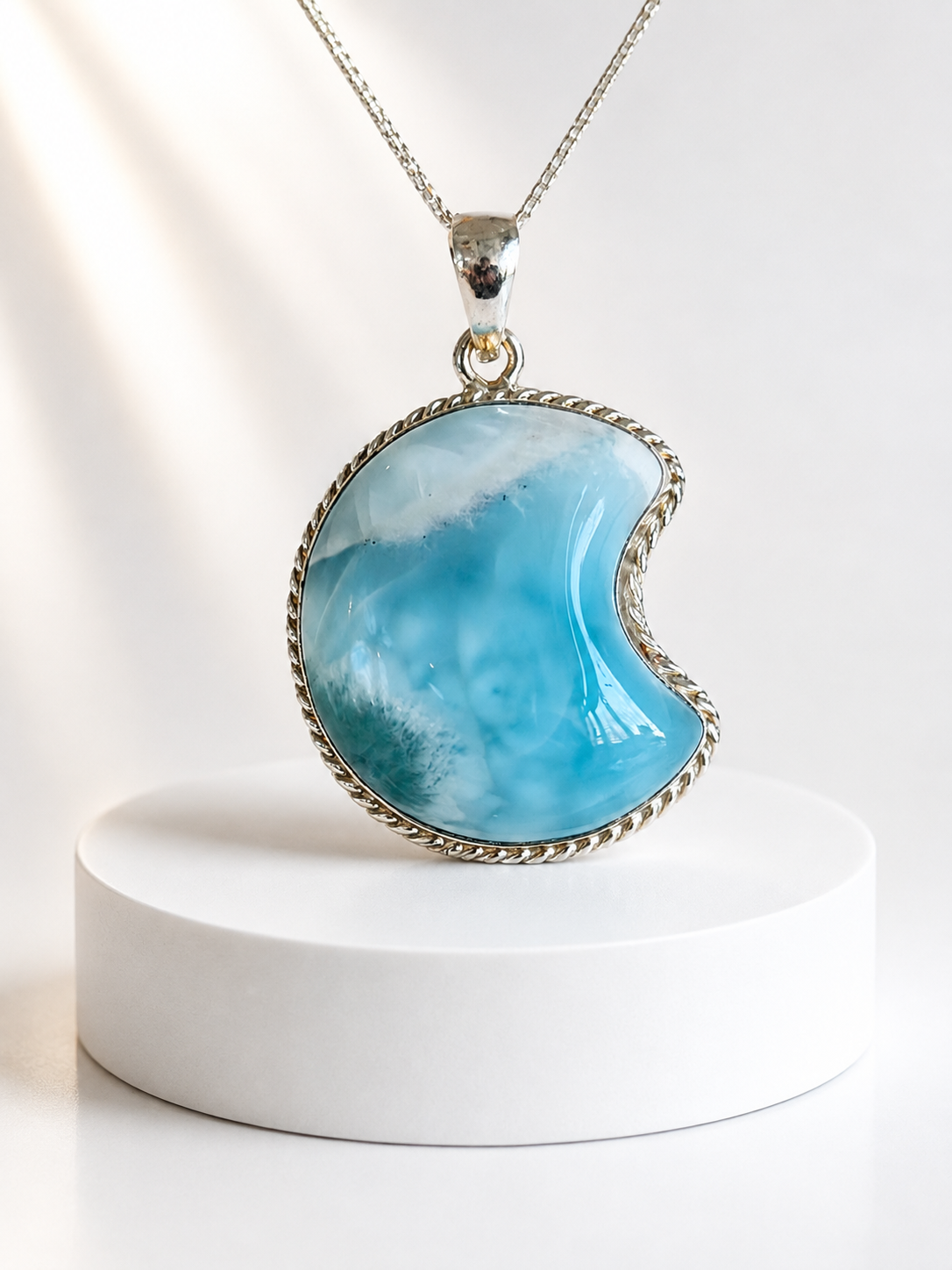 Pendentif Lune Larimar Qualité AAA Extra Argent République dominicaine