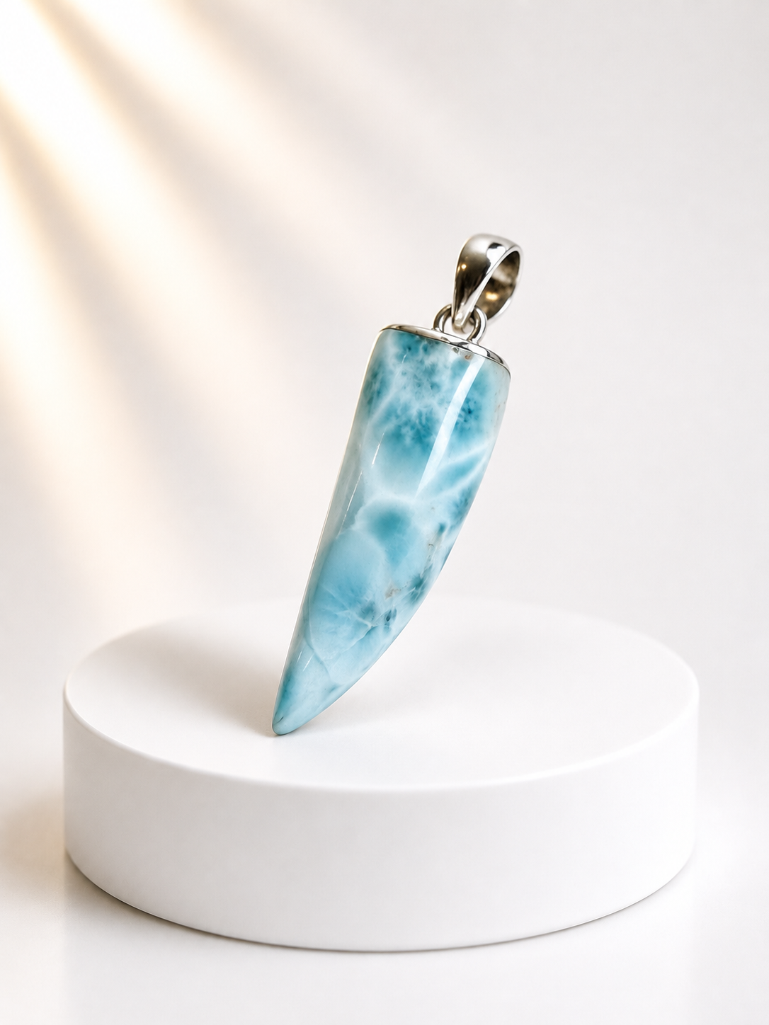 Pendentif dent de requin Larimar Qualité AAA Extra Argent République dominicaine