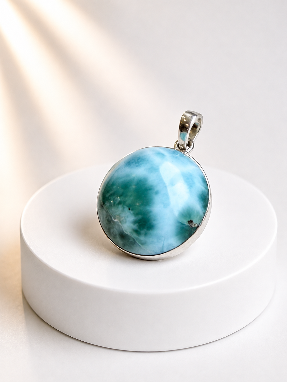 Pendentif Médaillon Larimar Qualité AAA Extra Argent République dominicaine