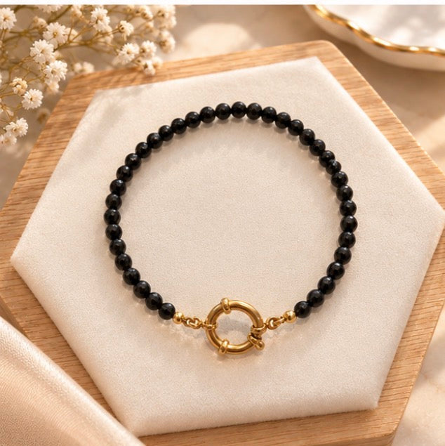 Bracelet Neige Obsidienne Noire 4mm A