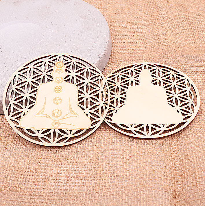 Plaque bois modèle rechargement 12 fleur de vie / Méditation Chakras 100mm (1 pièce)