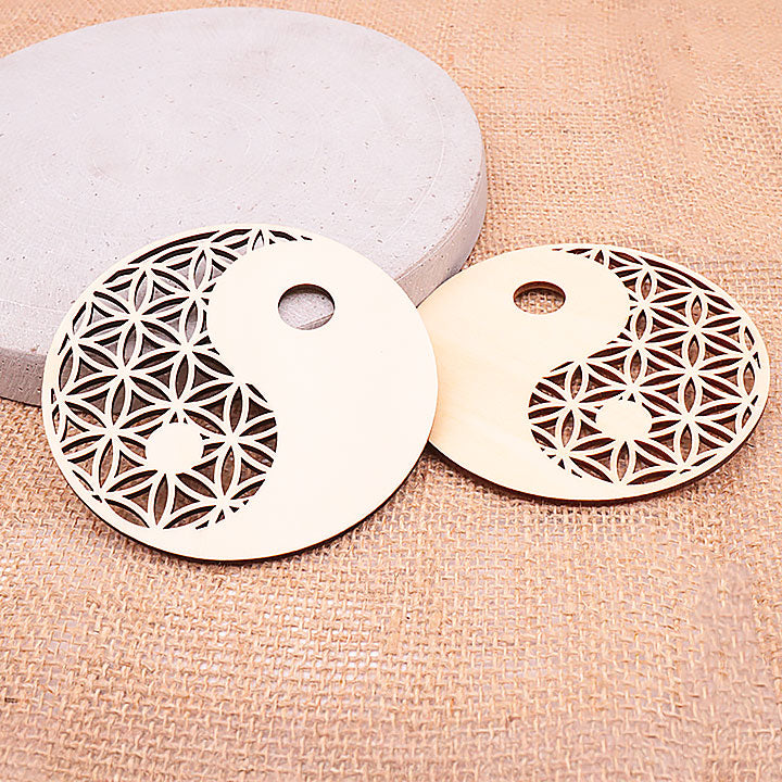 Plaque bois rechargement modèle 05 fleur de vie / Ying Yang 100mm (1 pièce)