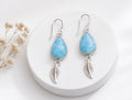 Boucles d'oreilles Larimar plume en Argent