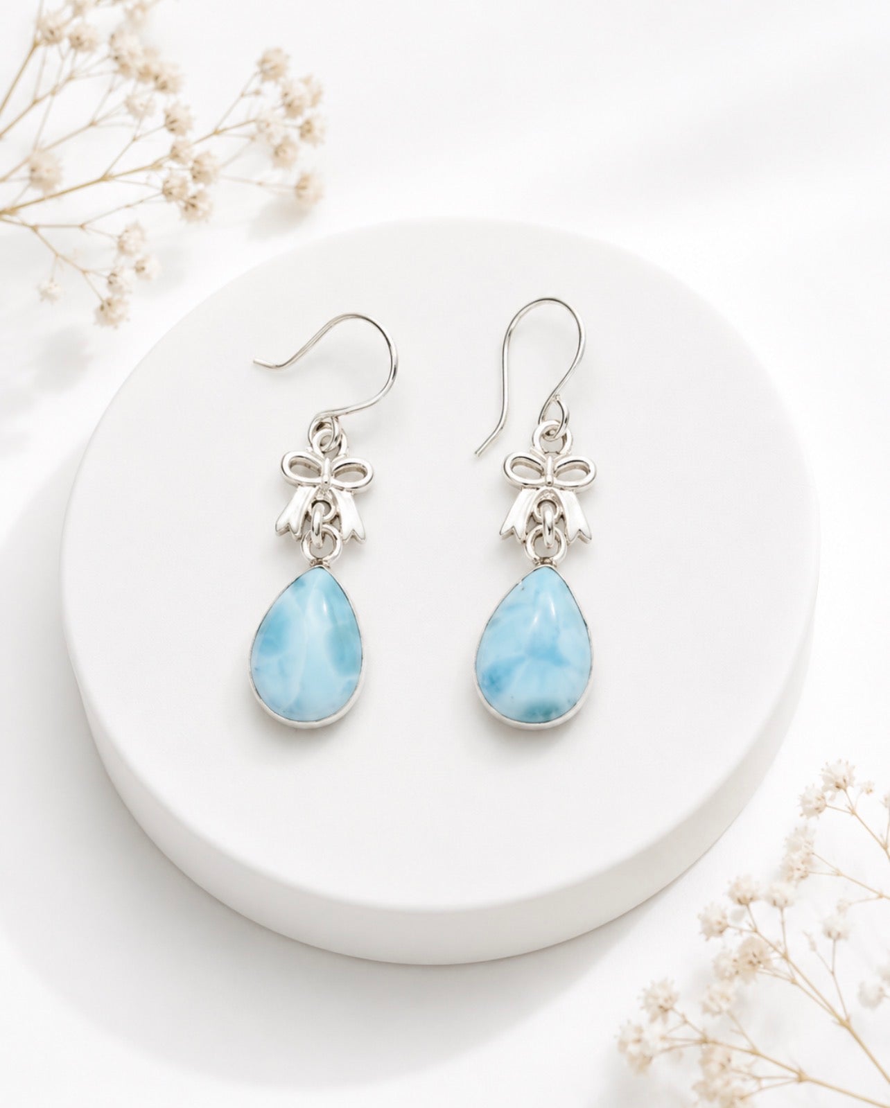 Boucles d'oreilles Larimar noeud en Argent