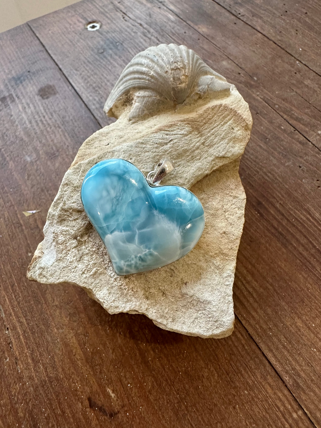 Pendentif Coeur Larimar République Dominicaine qualité AAA Extra