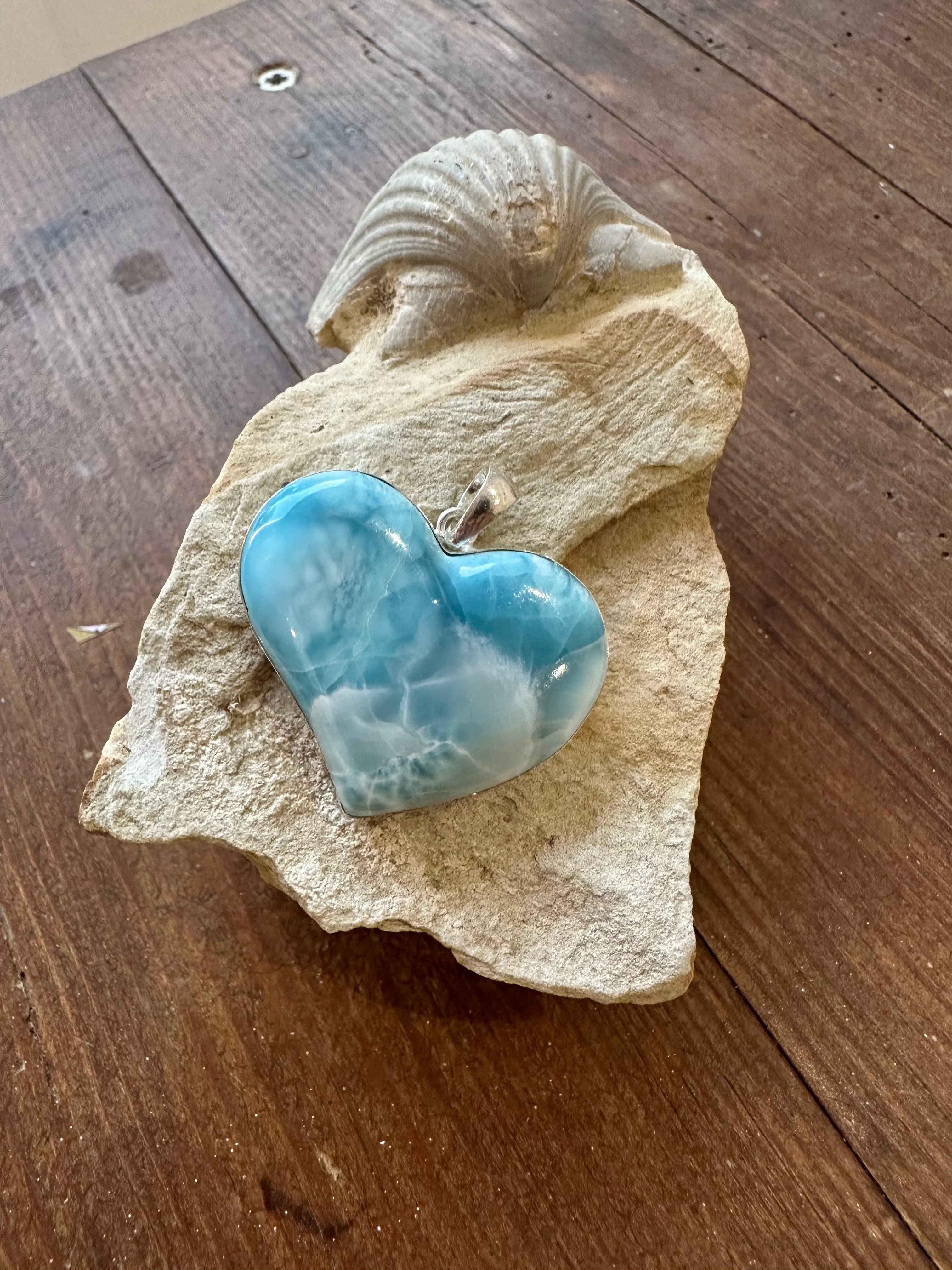 Pendentif Coeur Larimar République Dominicaine qualité AAA Extra
