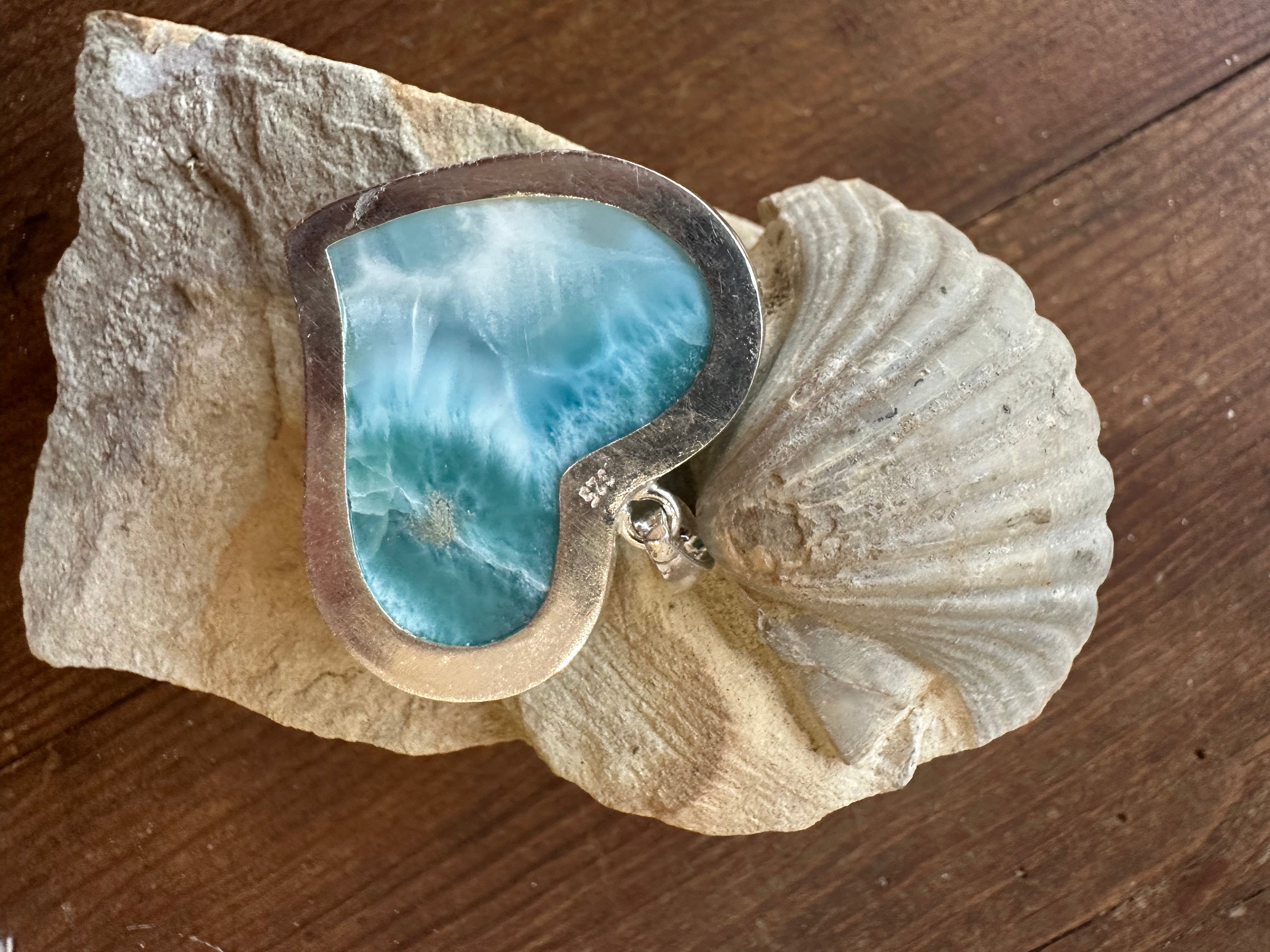 Pendentif Coeur Larimar République Dominicaine qualité AAA Extra