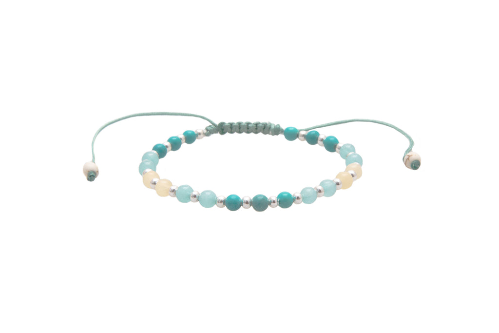 Bracelet de guérison anti-anxiété 4 mm (argent) Turquoise Quartz Amazonite