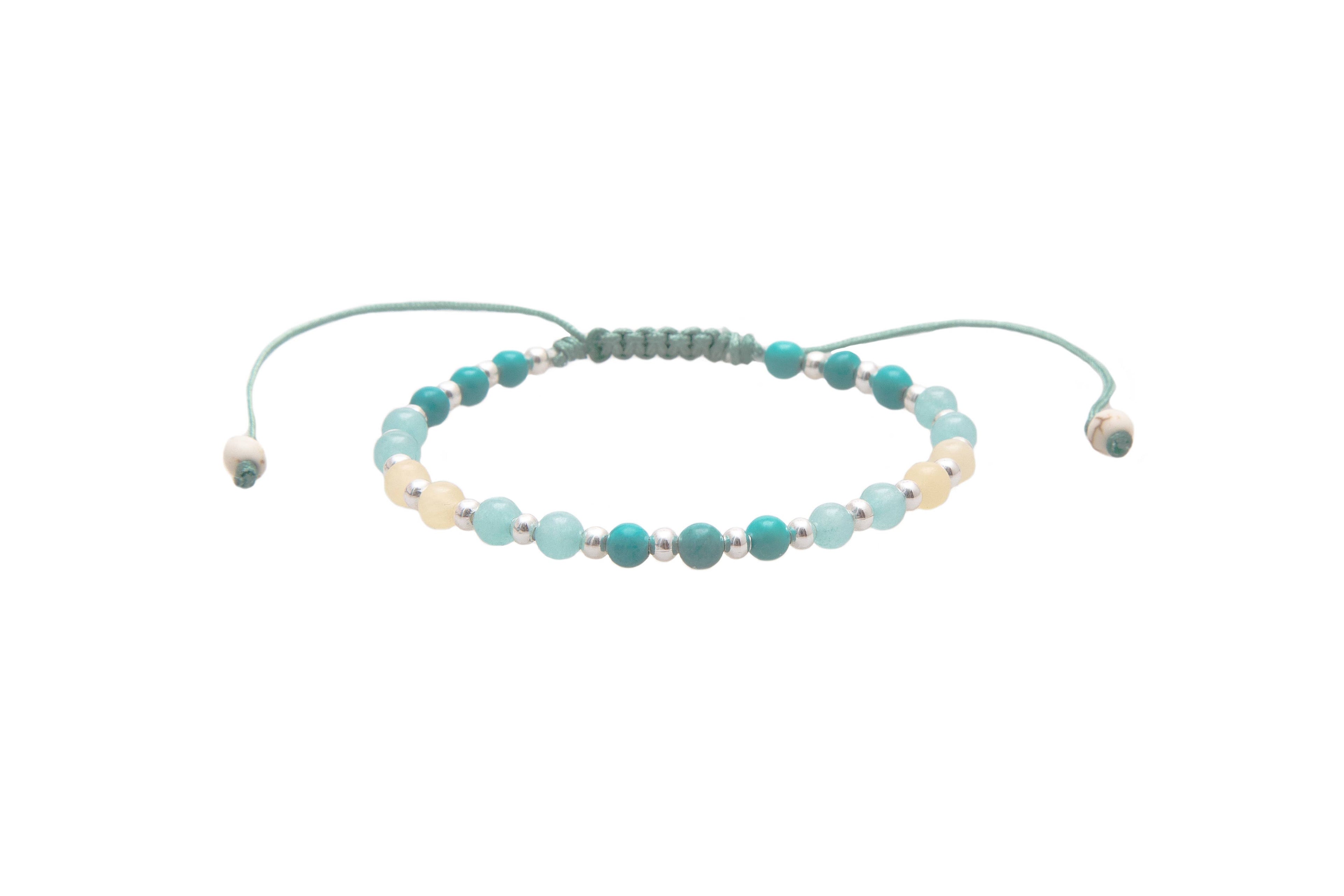 Bracelet de guérison anti-anxiété 4 mm (argent) Turquoise Quartz Amazonite