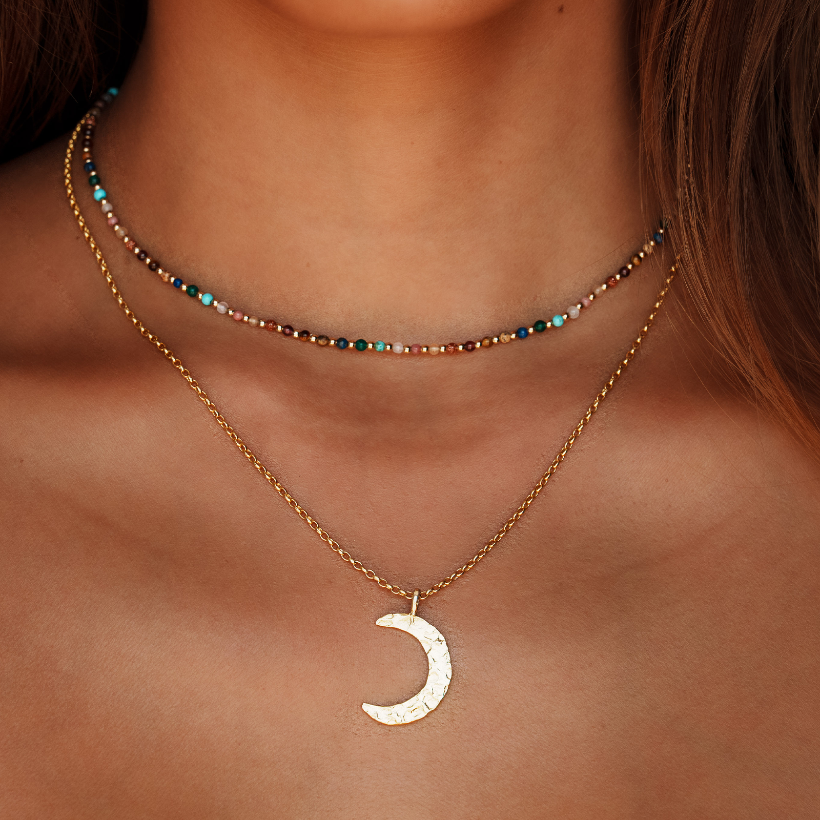 Collier Master Healer Healer Multi color 2 mm plaqué or Jade Jaspe Amazonite Quartz Œil de tigre Grenat Unakite