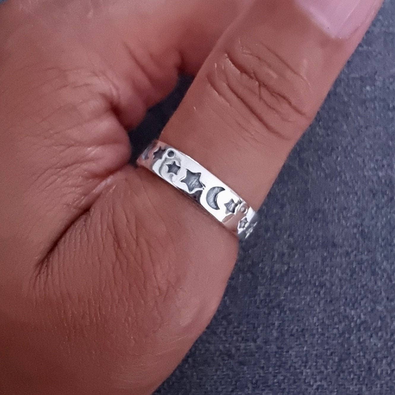 Bague Bande Unisexe Étoile et Lune Argent | Argent Sterling 925, R18