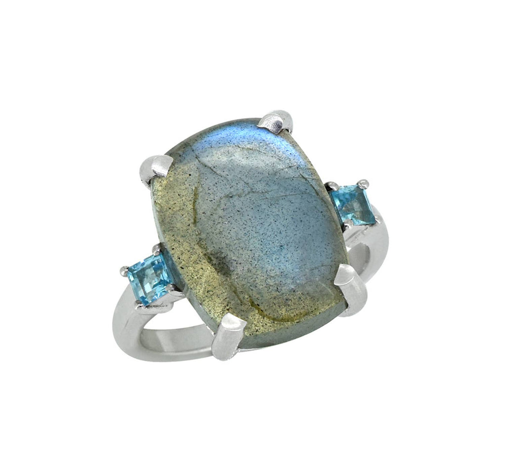 Bague en argent sterling 925 massif Labradorite Topaze bleu suisse
