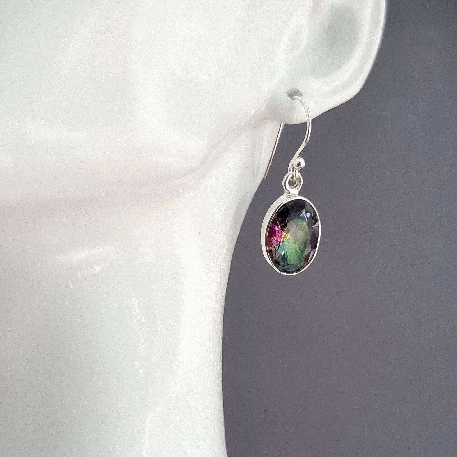 Boucles d'oreilles en topaze mystique, argent sterling 925