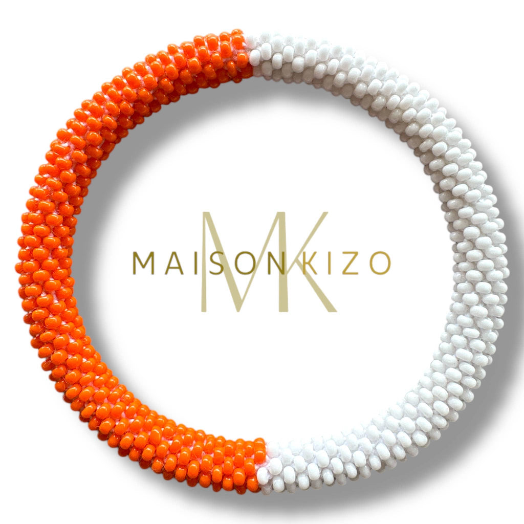 Bracelet népalais orange et blanc