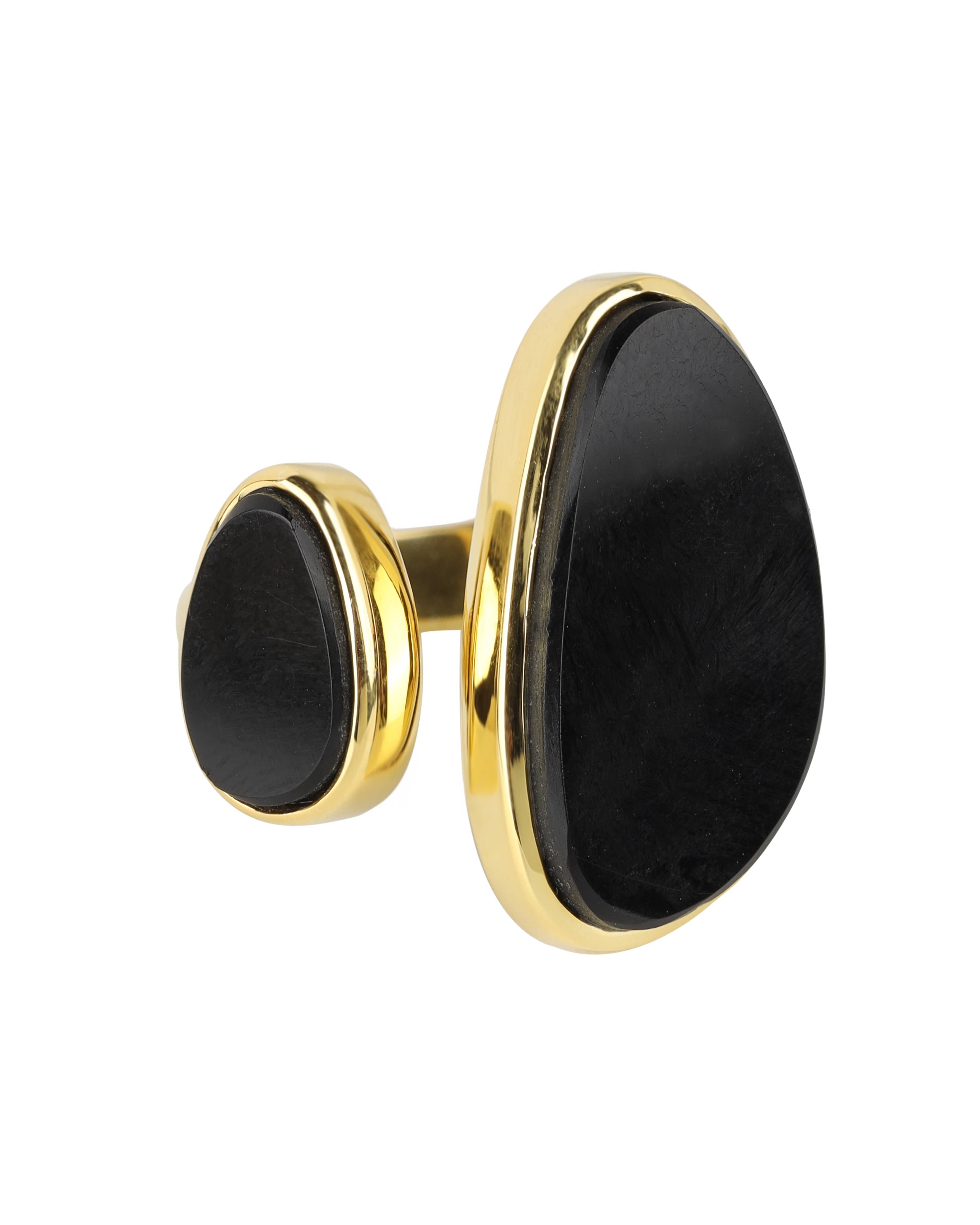 Bague ouverte Midnight Duet en laiton avec doubles ovales en Onyx noir