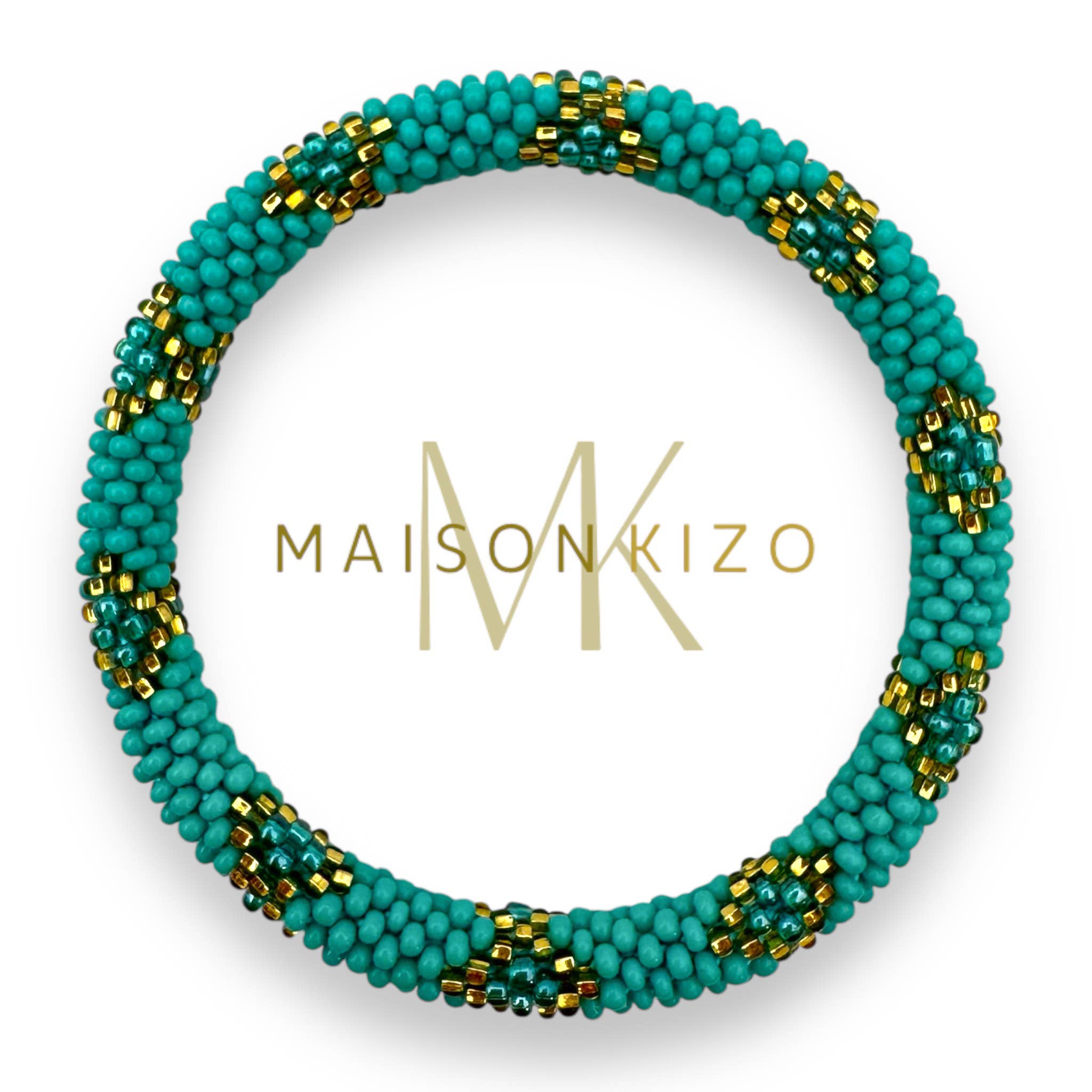 Bracelet népalais E69 turquoise doré croix