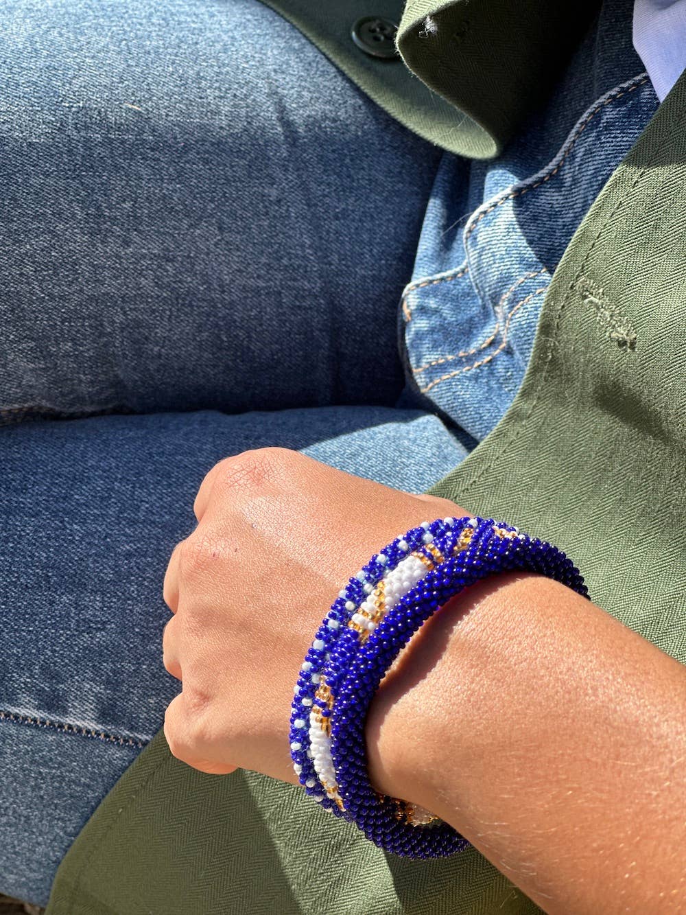 Bracelet népalais Bleu nuit lapis unis