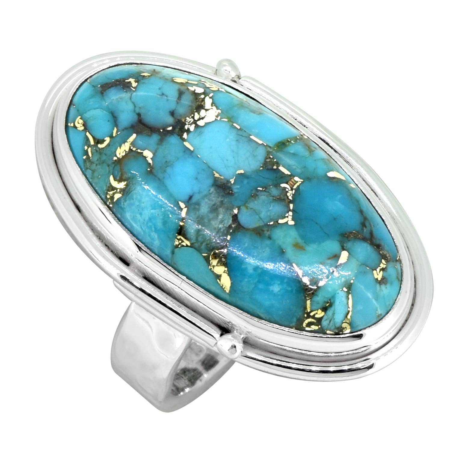 Bague en argent sterling 925 massif avec turquoise et cuivre bleu