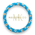 Bracelet népalais E02 Bleu à fleurs blanche doré