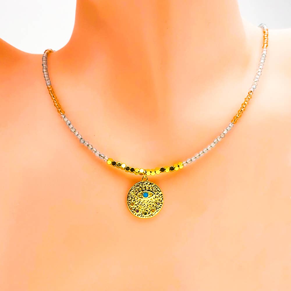 Collier Aigue marine et Agate orange