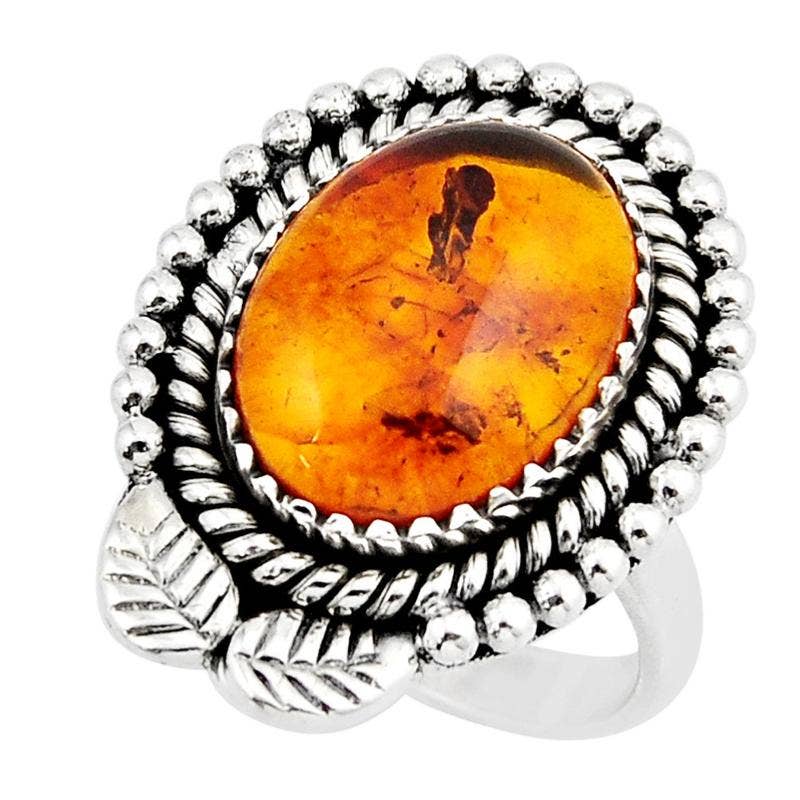 Bague Ambre cognac Lituanie AA argent 925