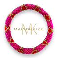 Bracelet népalais R45 fuchsia rose croix doré