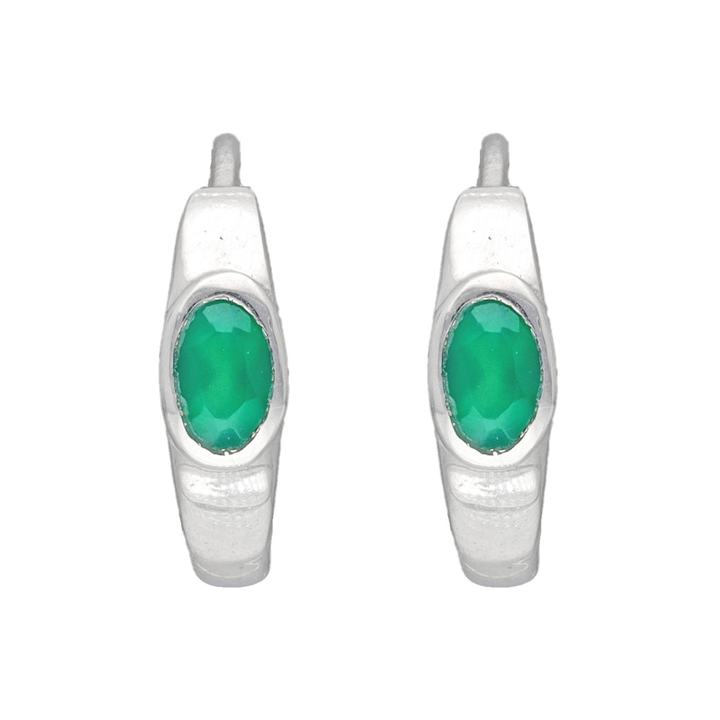 Boucles d'oreilles créoles en argent sterling 925 avec pierre précieuse Onyx vert