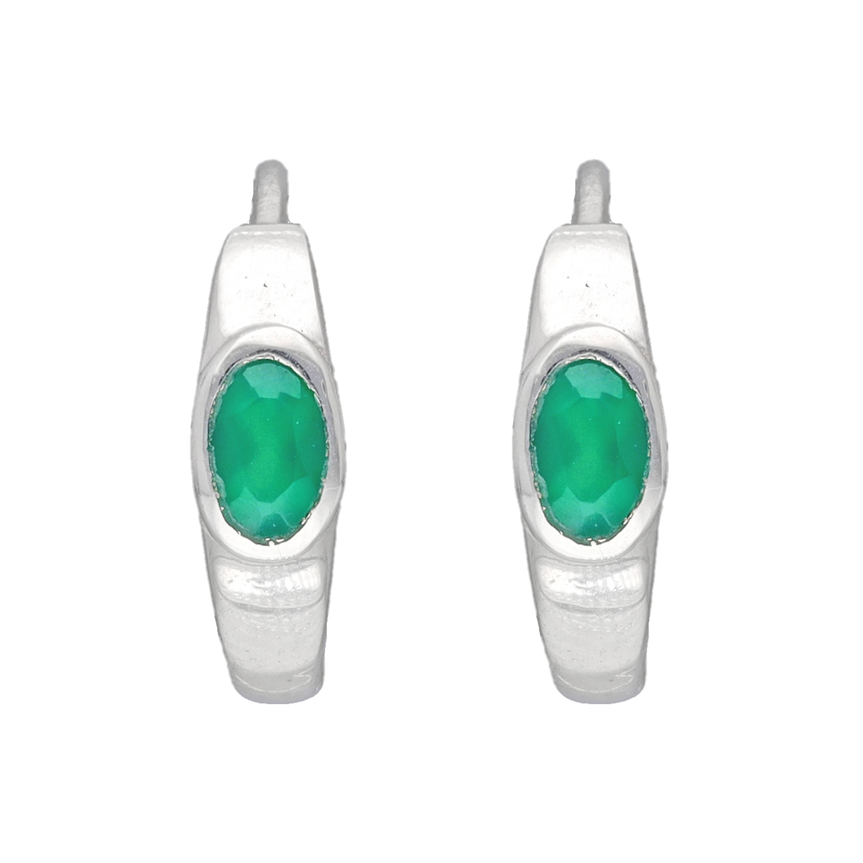 Boucles d'oreilles créoles en argent sterling 925 avec pierre précieuse Onyx vert