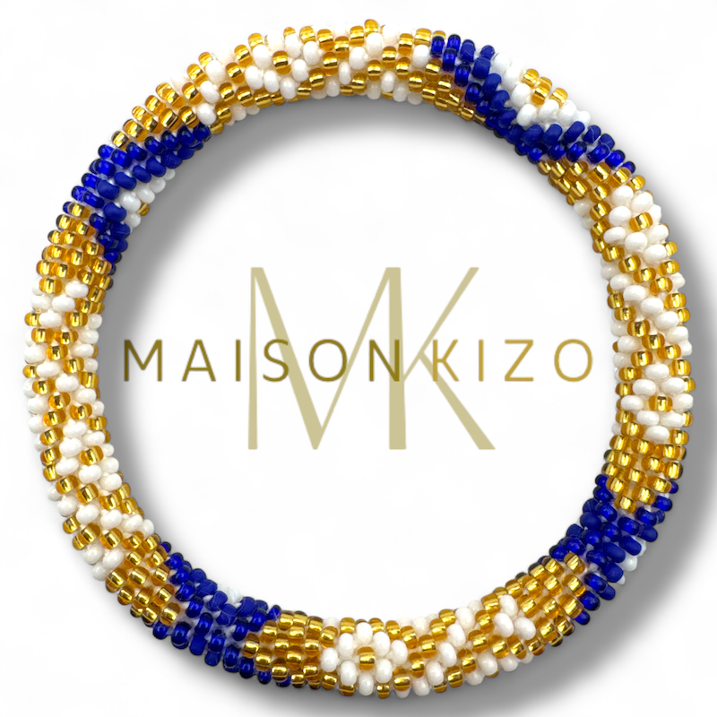 Nouvelle collection A/H 2026 Bracelet népalais B18 bleu lapis triangle blanc doré