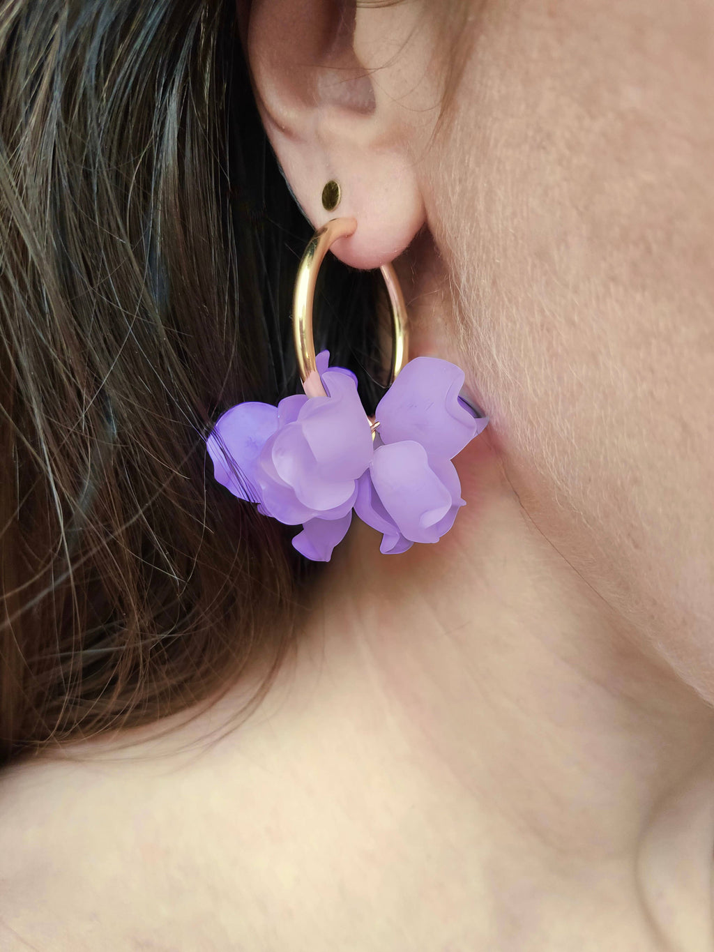 Boucles d'oreilles Créoles PEONY Fleurs Pivoine couleur au choix