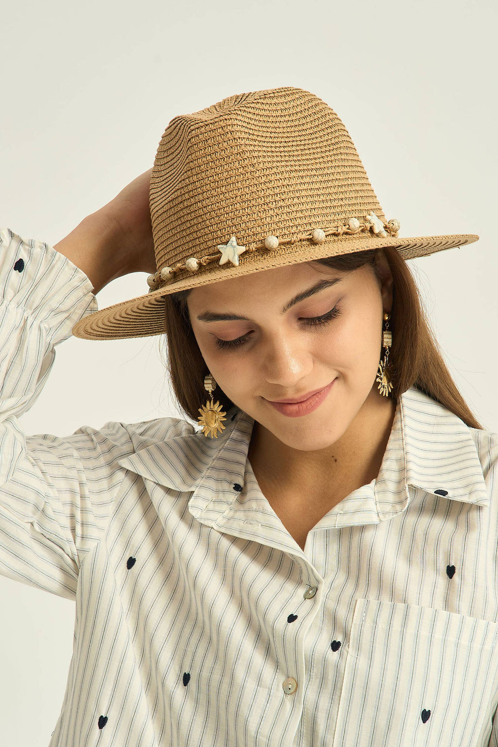 Chapeau panama effet paille avec bande étoiles