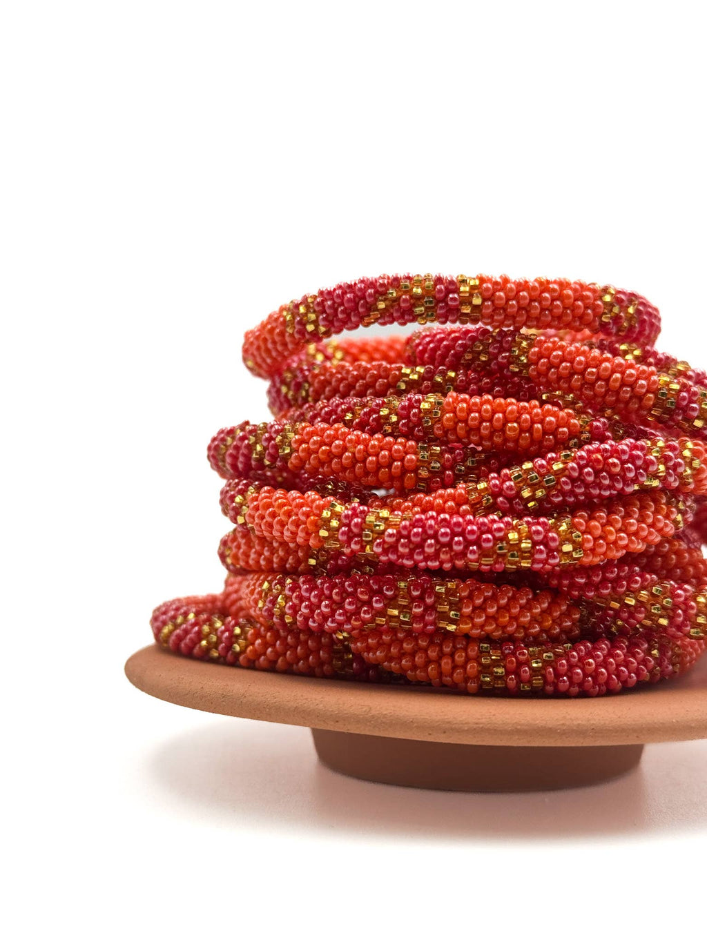 Bracelet népalais E46 Rose Rouge Doré