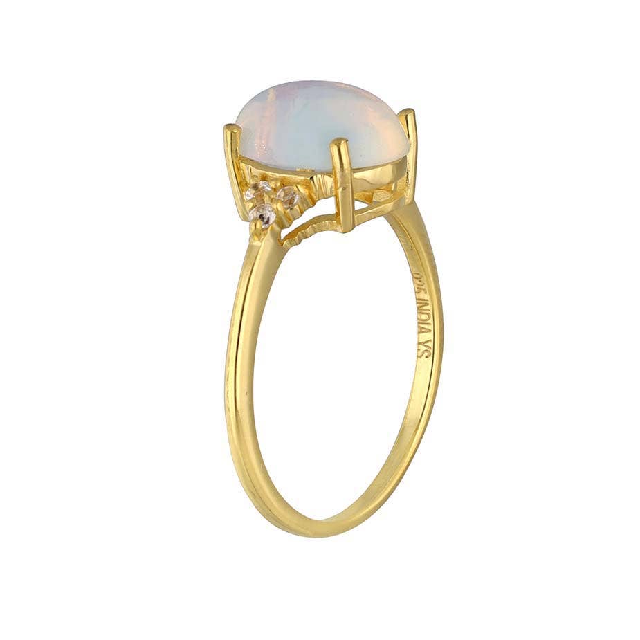 Bague Solitaire en Opale avec Topaze en Argent Sterling 925 Plaqué Or
