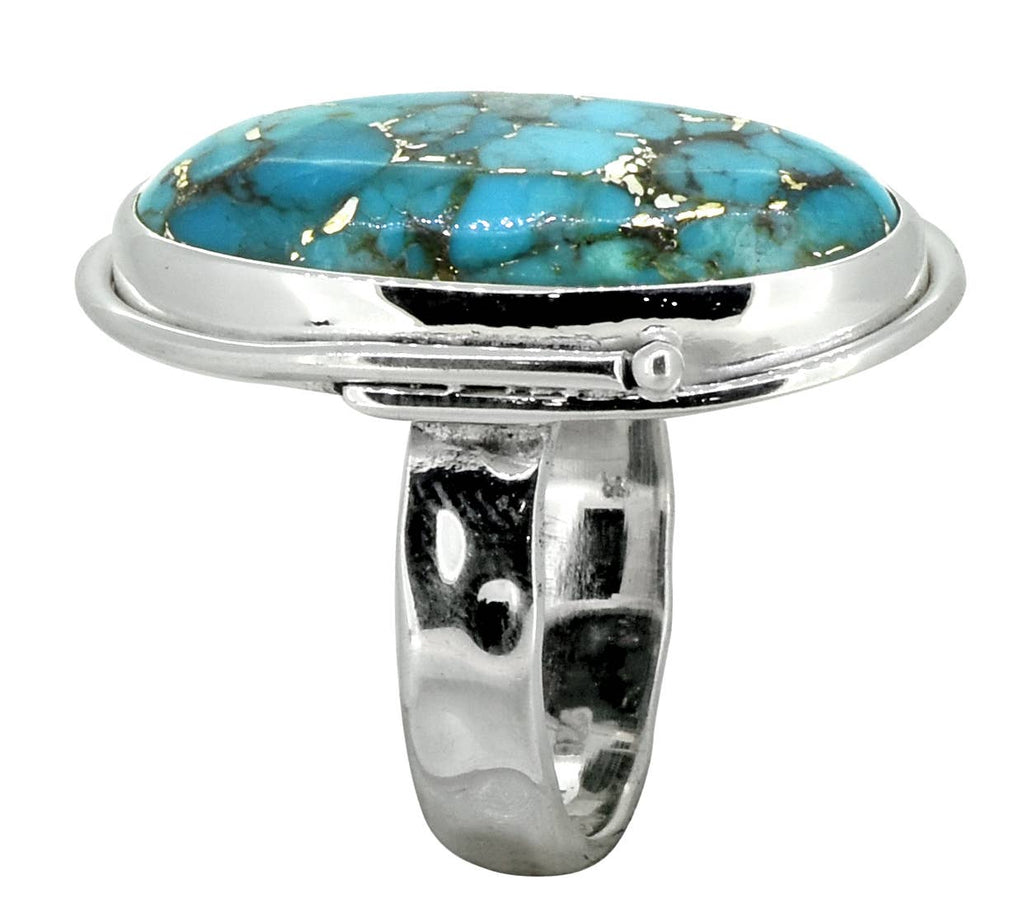 Bague en argent sterling 925 massif avec turquoise et cuivre bleu
