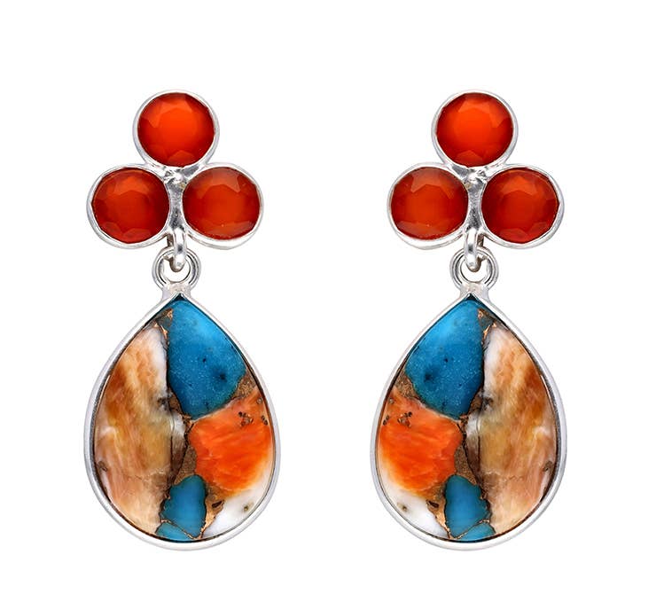 Boucles d'oreilles pendantes en argent sterling 925 Turquoise Oyster Mohave Cornaline