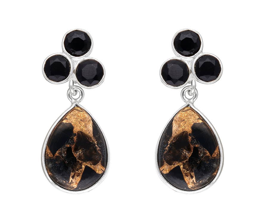 Boucles d'oreilles à tige en laiton et argent sterling 925 en Onyx noir