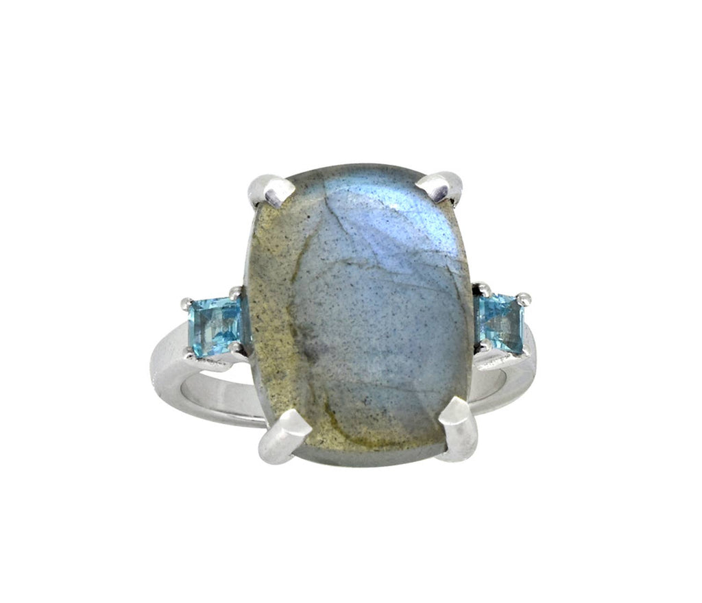 Bague en argent sterling 925 massif Labradorite Topaze bleu suisse