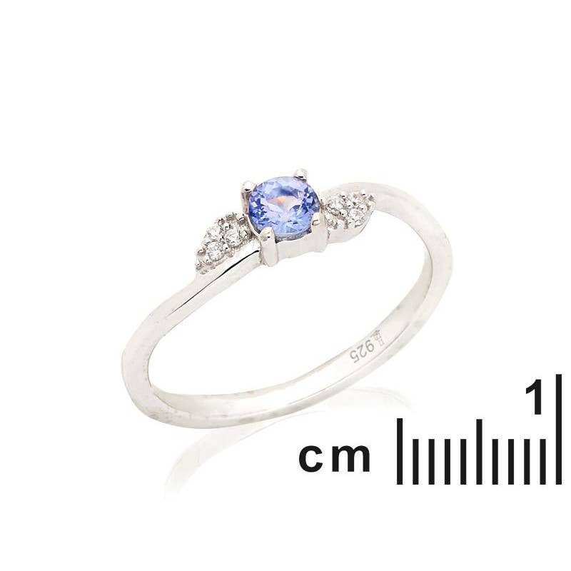 Bague avec tanzanite bleue naturelle, en argent rhodié 925