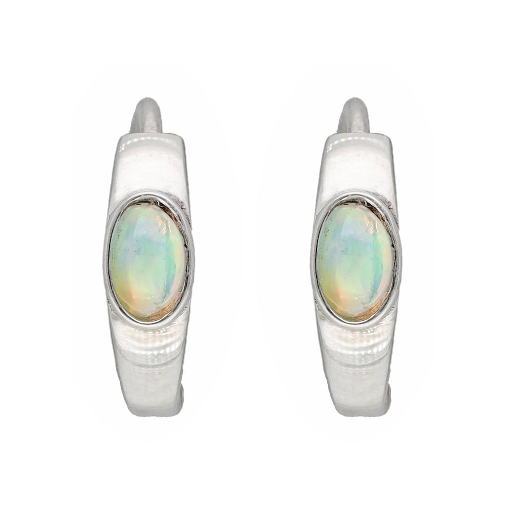 Boucle d'oreille créole en argent sterling 925 avec pierre précieuse Opale éthiopienne