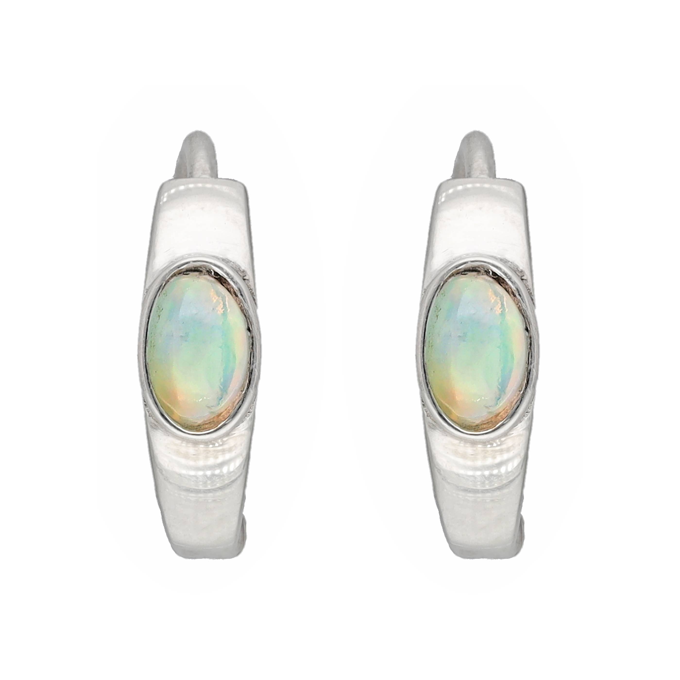 Boucle d'oreille créole en argent sterling 925 avec pierre précieuse Opale éthiopienne