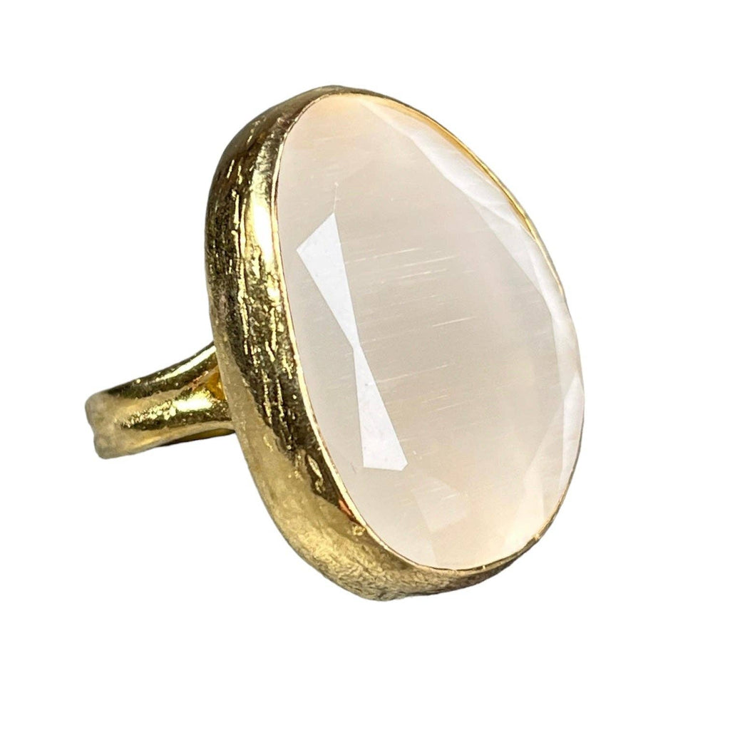 Bague "ZOELIE" pierre naturelle Agate blanche dorée or fin