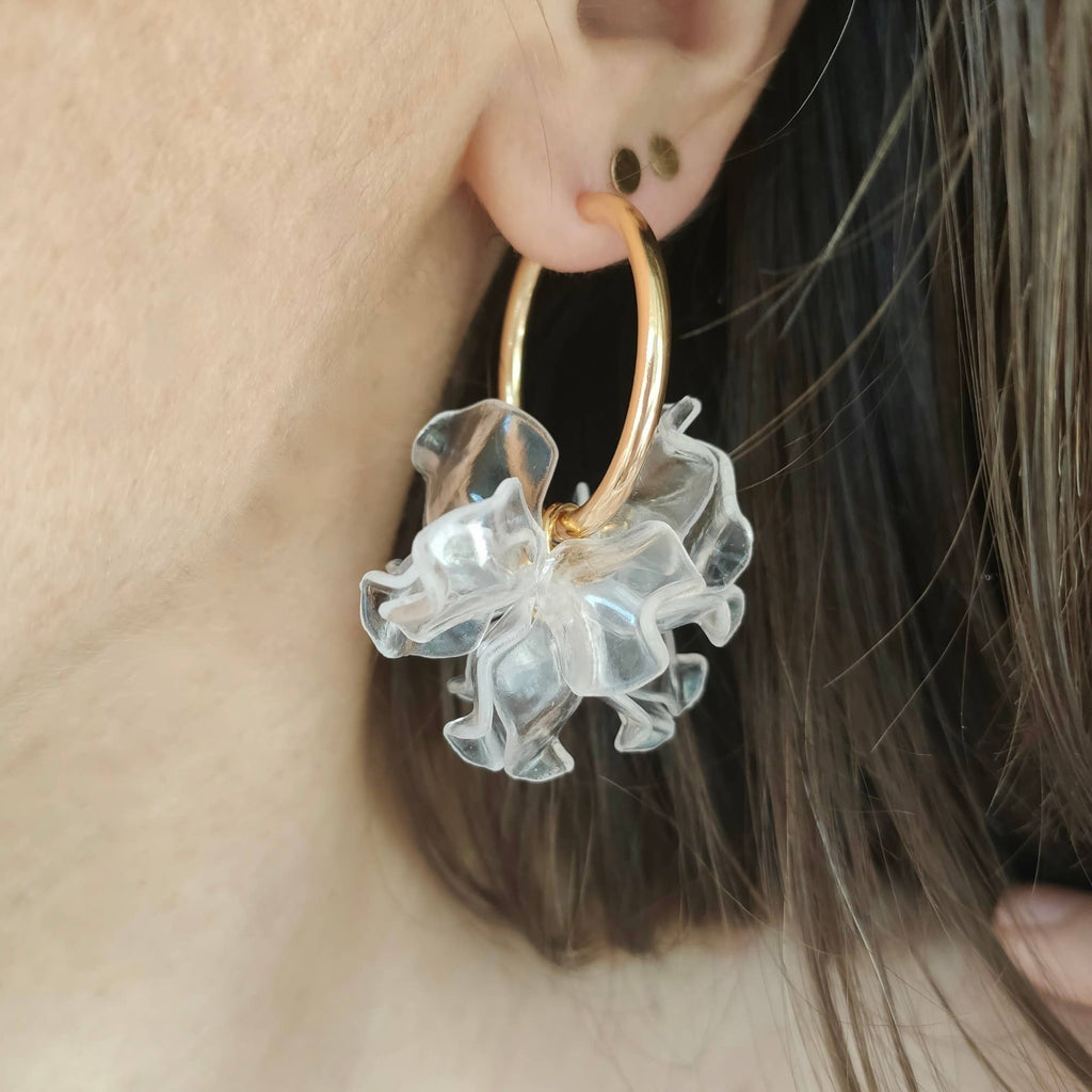 Boucles d'oreilles Créoles PEONY Fleurs Pivoine couleur au choix