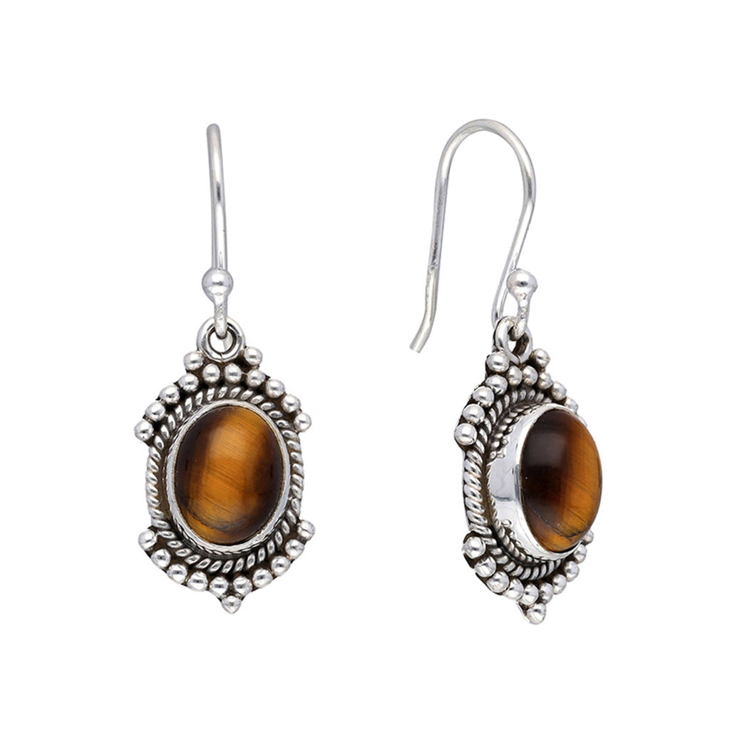 Boucles d'oreilles pendantes en argent sterling 925 avec pierre Oeil de tigre