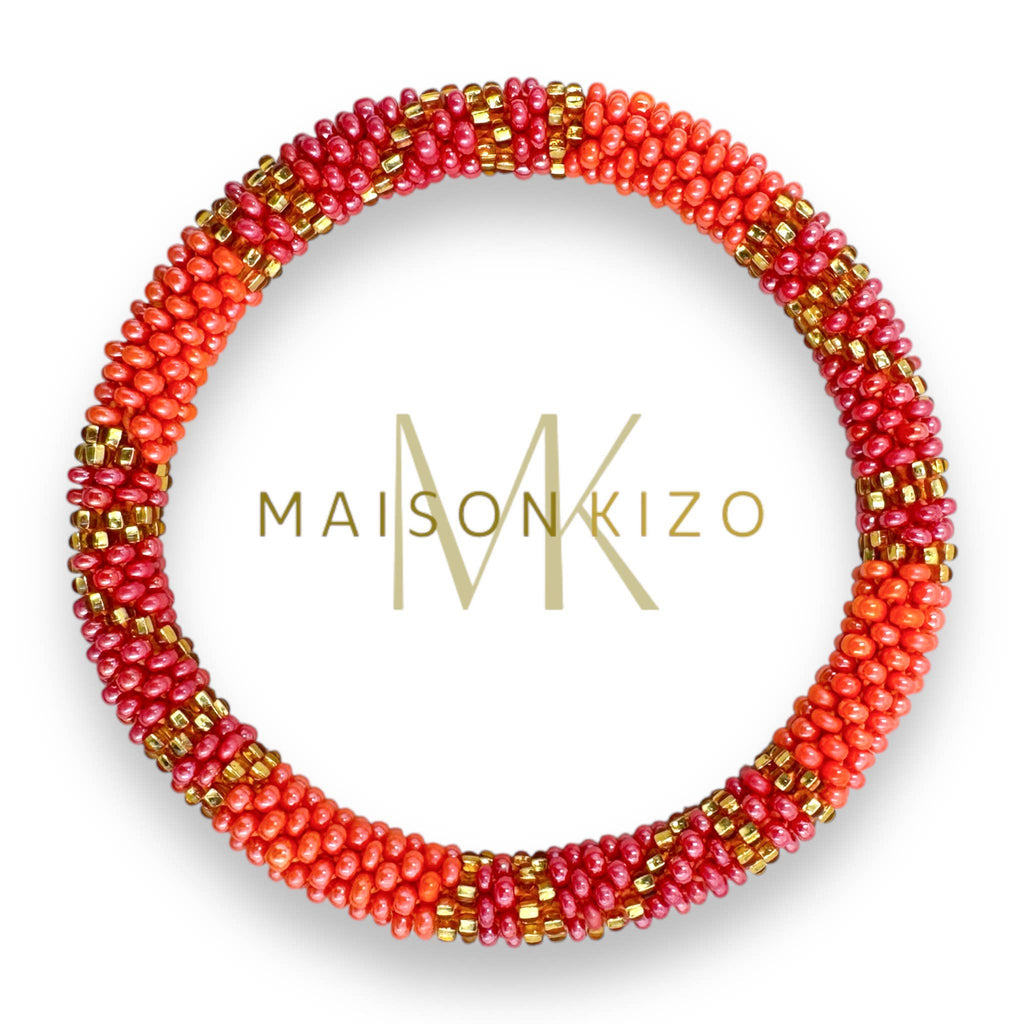 Bracelet népalais E46 Rose Rouge Doré