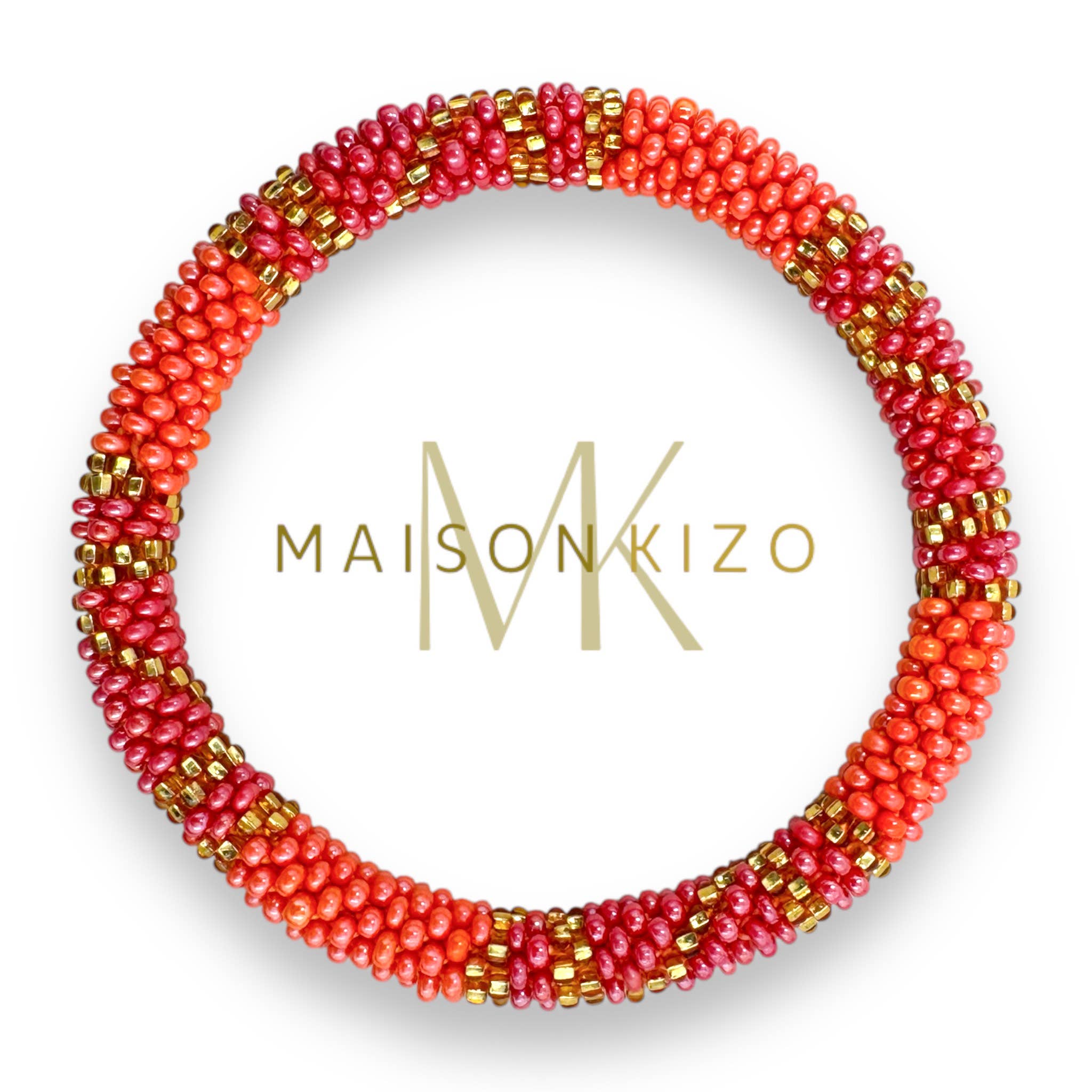 Bracelet népalais E46 Rose Rouge Doré