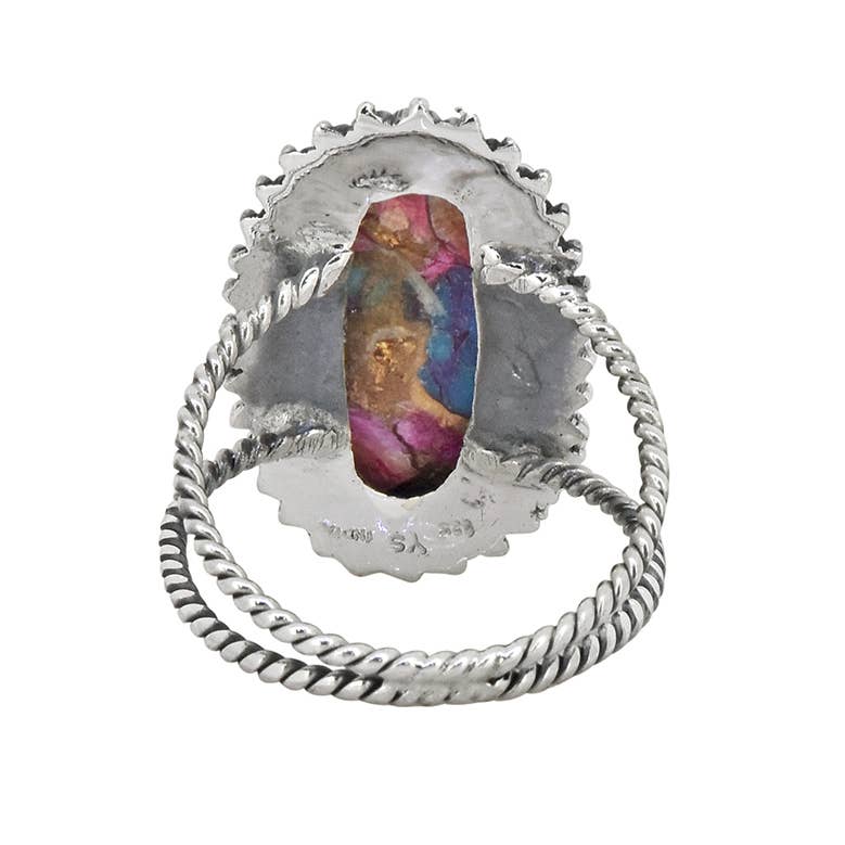 Bague Statement en Argent 925 avec Turquoise et Nacre Rose