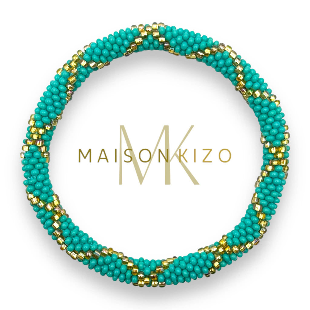 Bracelet népalais  perles de verre E39 turquoise doré triangle